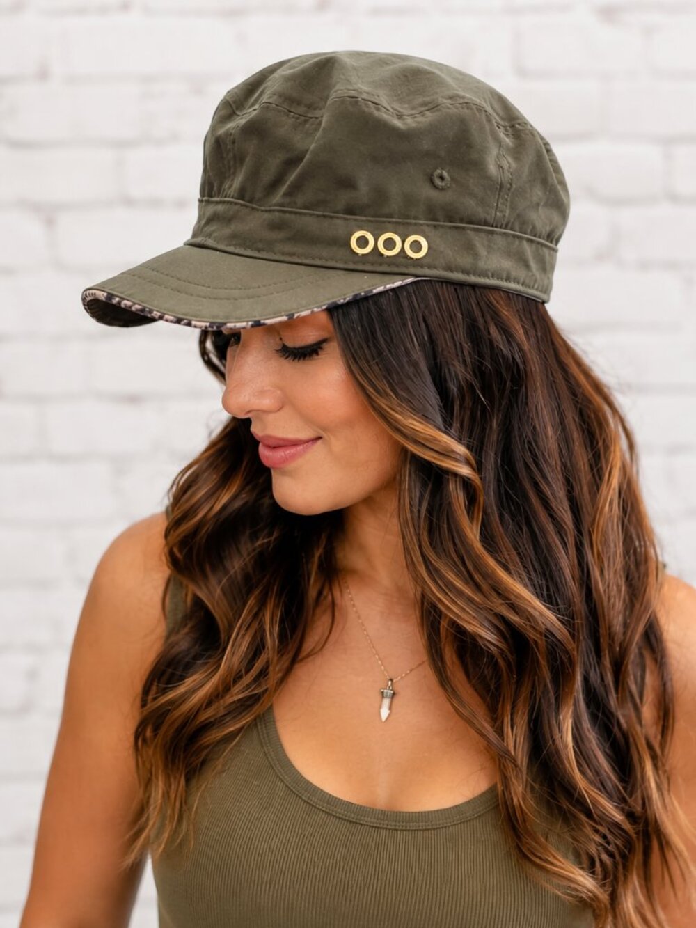Quiksilver Women's Cadet Hat L/XL Olive Green Snakeskin Brim Y2K Military Cap